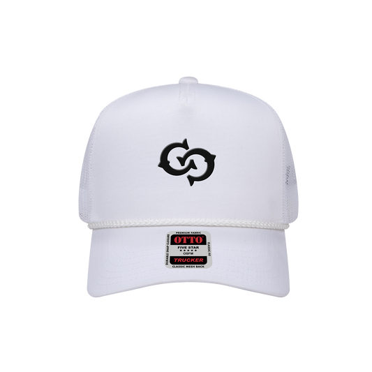 White Embroidered Trucker